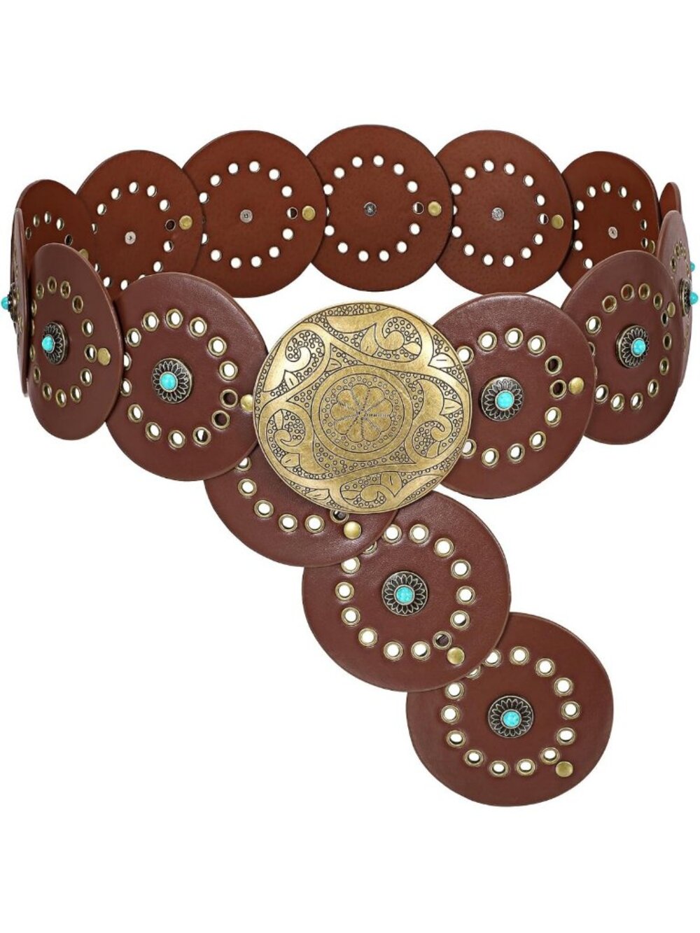 Western PU Leather Cowgirl Belt | Wide Boho Disc Belt for Women | Country Style